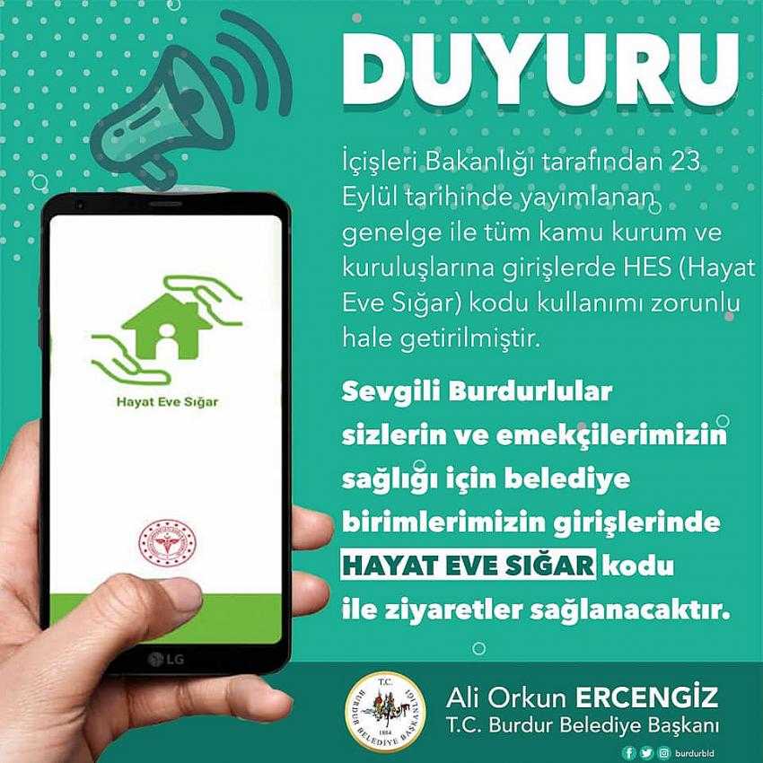Burdur Belediyesi’ne girişlerde HES kodu uygulaması başlıyor