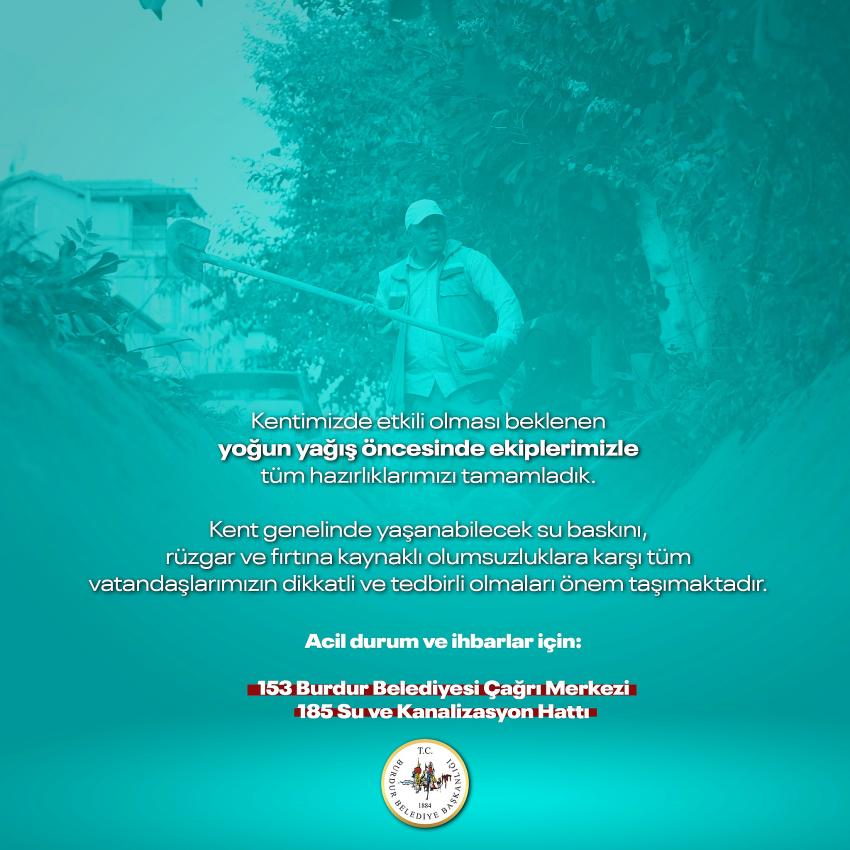 Burdur Belediyesi’nden Yoğun Yağış Öncesi Hazırlık Uyarısı