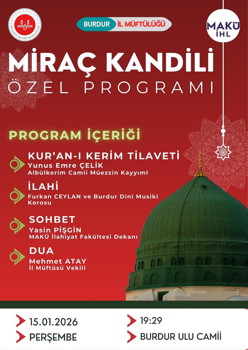 Burdur Ulu Camii’nde Miraç Kandili Özel Programı Düzenleniyor