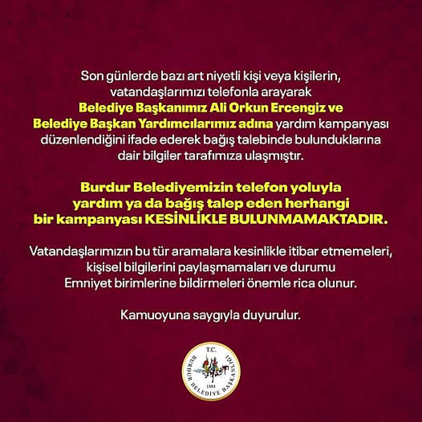 Burdur Belediyesi Vatandaşları Uyardı
