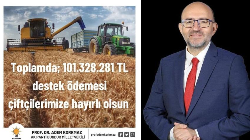 Burdur’da 17 bin 866 çiftçiye 101 milyon 328 bin 281 TL