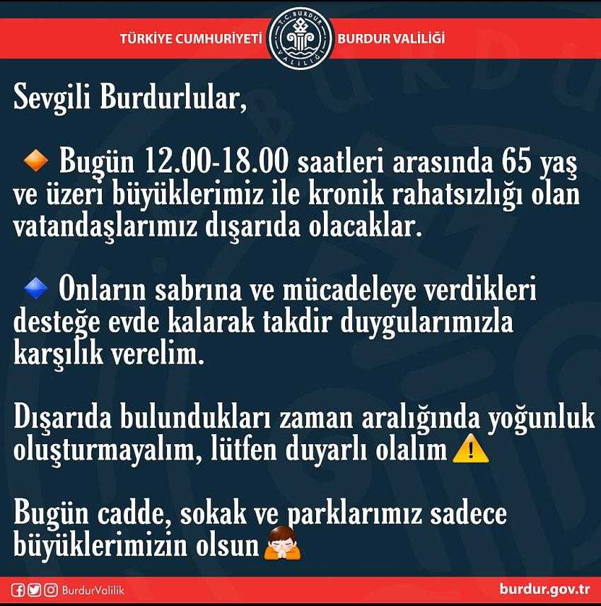 Vali Şıldak’tan yaşlılar için özel mesaj; “bugün cadde, sokak, park ve bahçeler, 65 yaş üzeri büyüklerin olsun”