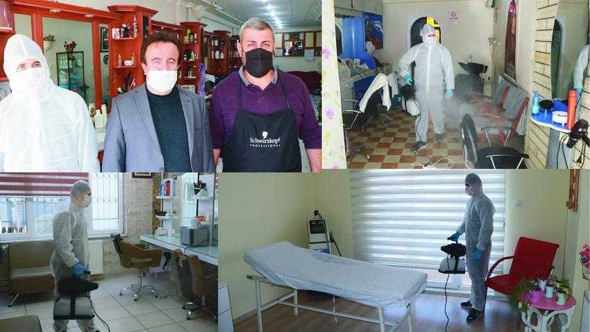 BERBER, KUAFÖR VE GÜZELLİK SALONLARI DEZENFEKTE EDİLDİ