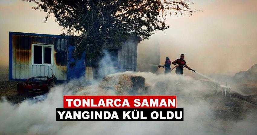 Saman Pazarında yaklaşık 150- 200 ton saman ve 1 tır yandı
