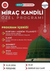 Burdur Ulu Camii’nde Miraç Kandili Özel Programı Düzenleniyor