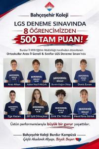BAHÇEŞEHİR KOLEJİ İL GENELİNDE 8 ÖĞRENCİ 500 TAM PUANLA ZİRVEYE YERLEŞTİ