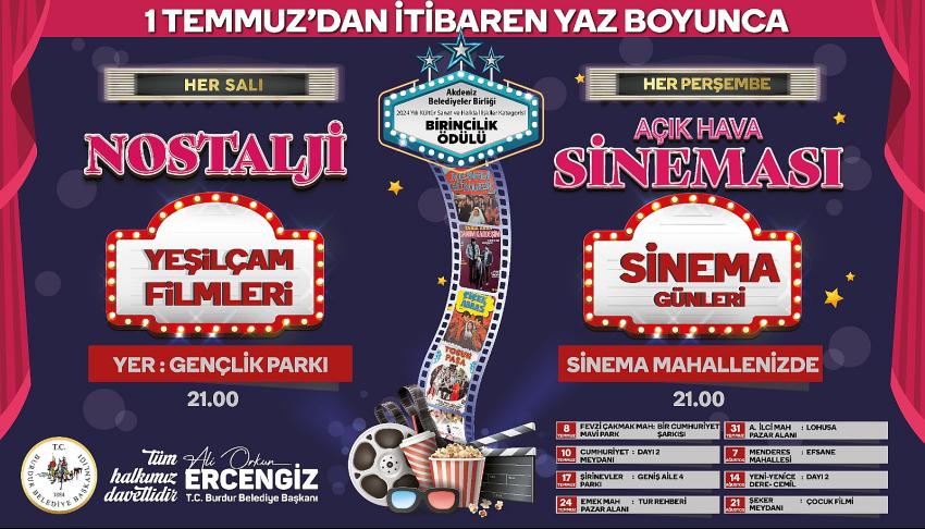 Burdur’da Açık Hava Sinema Günleri Başlıyor